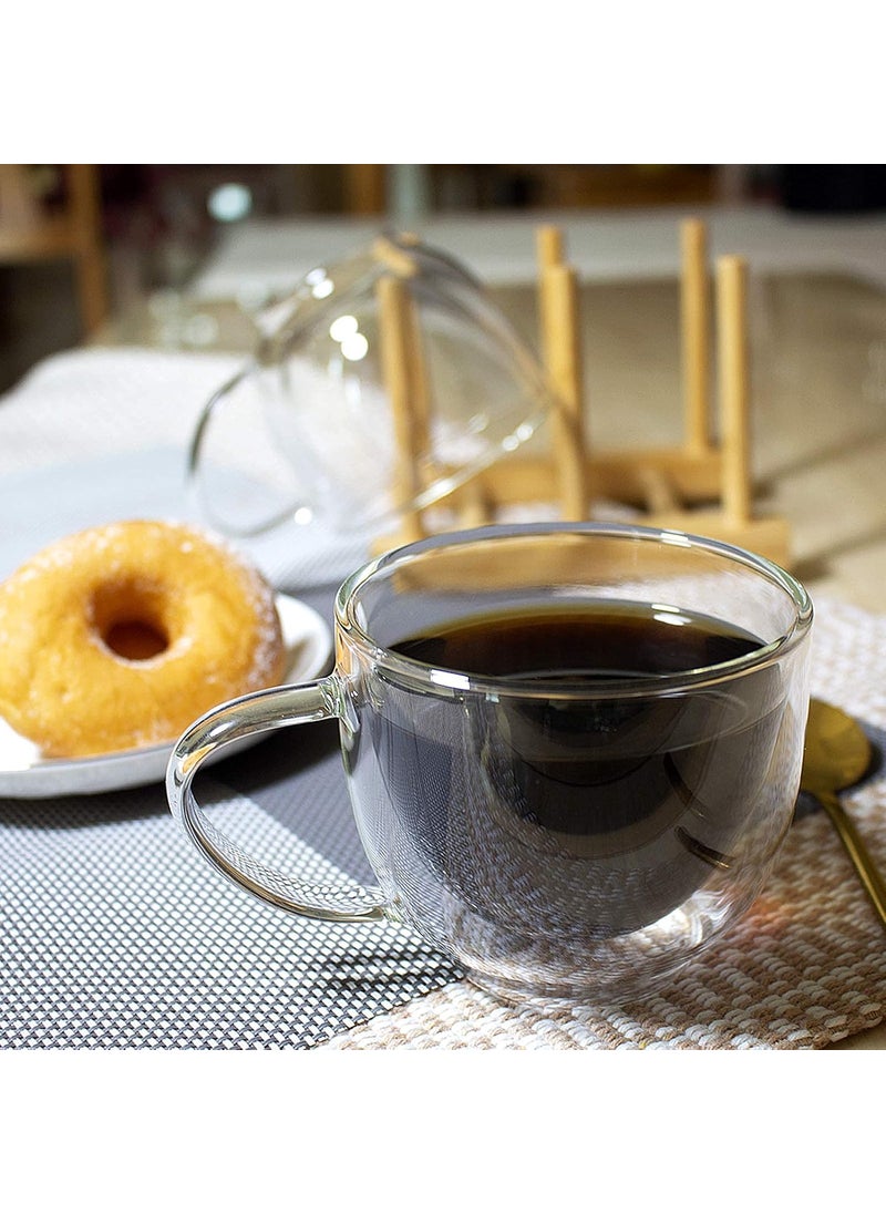 Baskety 200ml Glass Cappuccino Cups with Handle ，Double Walled Coffee Glasses for Specialty Coffee Drinks, Latte, Cafe Mocha and Tea - Set (Pack of 2)