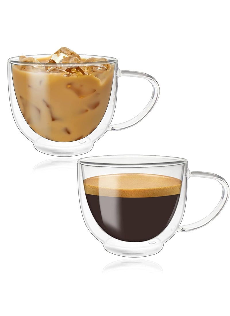 Baskety 200ml Glass Cappuccino Cups with Handle ，Double Walled Coffee Glasses for Specialty Coffee Drinks, Latte, Cafe Mocha and Tea - Set (Pack of 2)