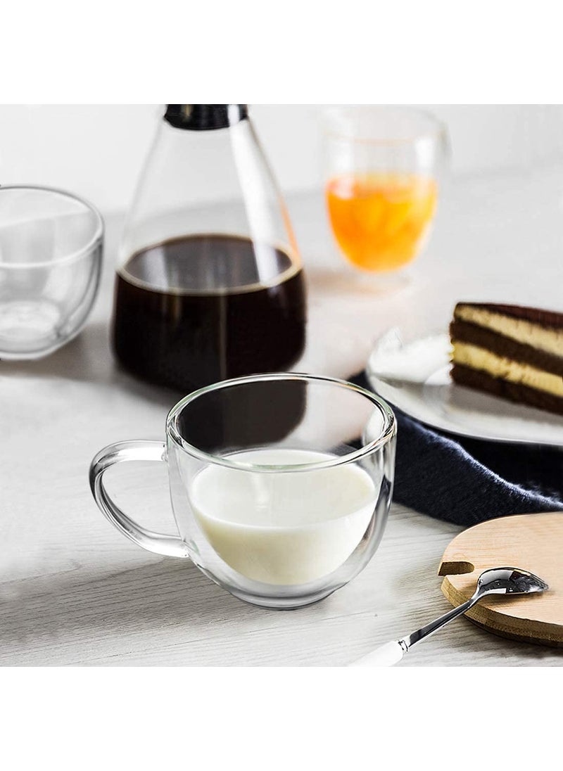 Baskety 200ml Glass Cappuccino Cups with Handle ，Double Walled Coffee Glasses for Specialty Coffee Drinks, Latte, Cafe Mocha and Tea - Set (Pack of 2)