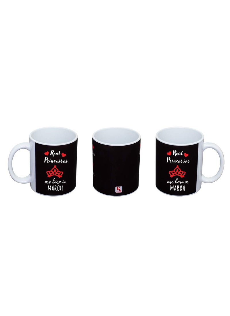 Kaameri Bazaar Real Princesses are Born in March Satin Cushion Cover with Filler, Ceramic Coffee and Tea Mug with Quotes (Black, 12x12 inches, 3 Piece)