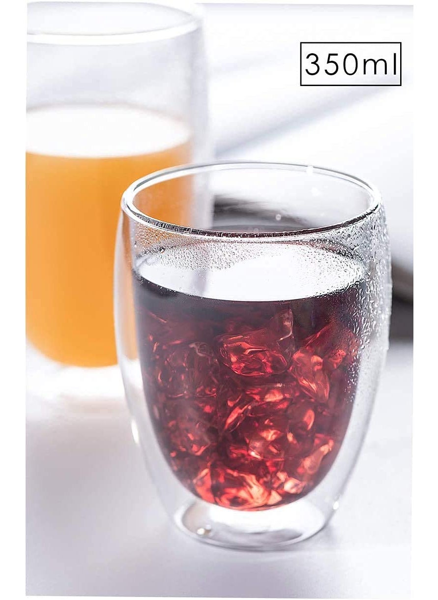 Baskety 350ML Double Wall Glass Coffee Cups, Insulated Double Walled Glasses Heat Resistant Cappuccino Latte Tea Drinking Mugs for Hot and Cold Drinks Housewarming Gifts (Pack of 2)