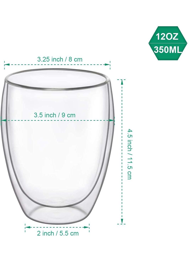 Baskety 350ML Double Wall Glass Coffee Cups, Insulated Double Walled Glasses Heat Resistant Cappuccino Latte Tea Drinking Mugs for Hot and Cold Drinks Housewarming Gifts (Pack of 2)