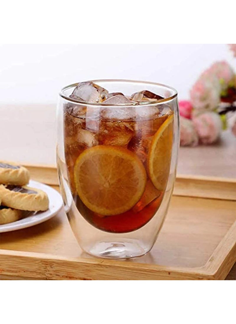 Baskety 350ML Double Wall Glass Coffee Cups, Insulated Double Walled Glasses Heat Resistant Cappuccino Latte Tea Drinking Mugs for Hot and Cold Drinks Housewarming Gifts (Pack of 2)