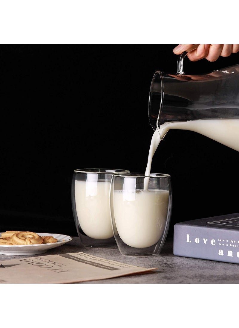 Baskety 350ML Double Wall Glass Coffee Cups, Insulated Double Walled Glasses Heat Resistant Cappuccino Latte Tea Drinking Mugs for Hot and Cold Drinks Housewarming Gifts (Pack of 2)