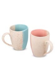 MRD Duo Tone Ceramic Coffee Mugs Set of 2, 250 ML Each Microwave Safe (Color: Off-White)