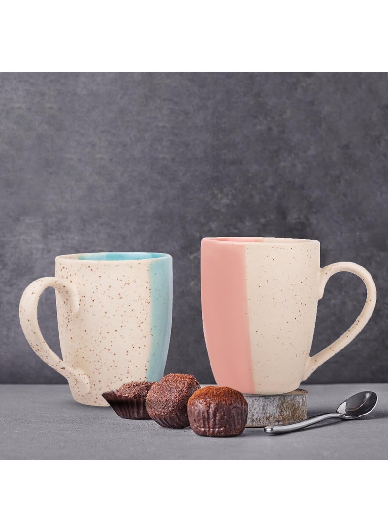 MRD Duo Tone Ceramic Coffee Mugs Set of 2, 250 ML Each Microwave Safe (Color: Off-White)