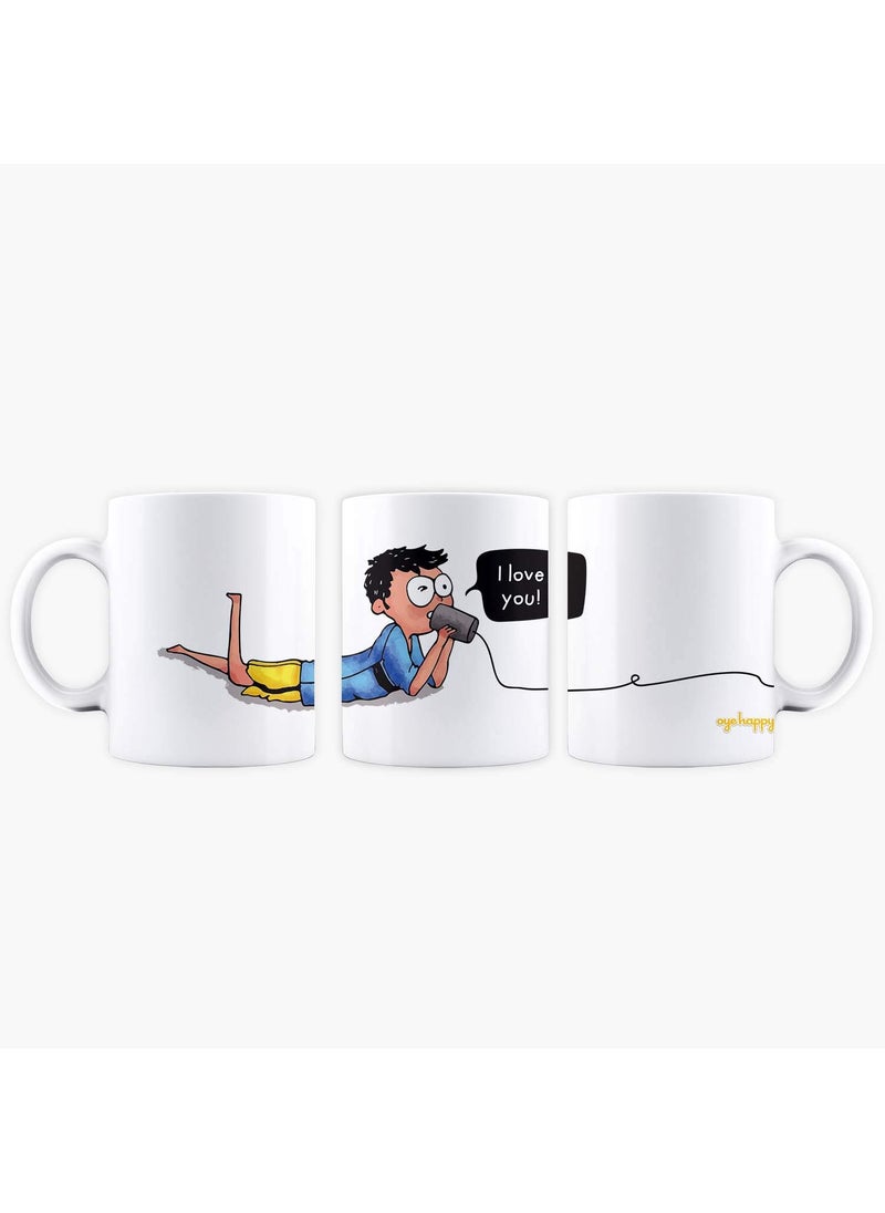 Oye Happy - Love Link Couple Mugs - Romantic Gift for Boyfriend/Girlfriend/Wife/Husband on Birthday/Anniversary (Ceramic) (Microwavable) (330 ml)