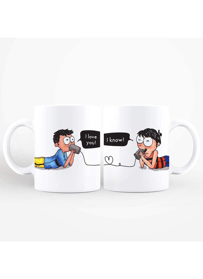 Oye Happy - Love Link Couple Mugs - Romantic Gift for Boyfriend/Girlfriend/Wife/Husband on Birthday/Anniversary (Ceramic) (Microwavable) (330 ml)