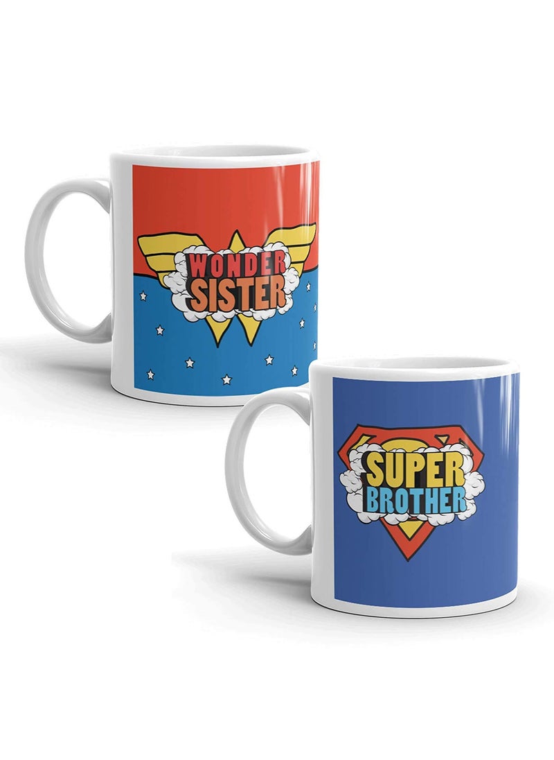Oye Happy - Super Brother & Wonder Sister Premium Coffee Cup with an Adorable Mirror Card - Best Gift for Siblings/Sister/Rakhi Gifts for Brother/Siblings Day/Bhai Dooj