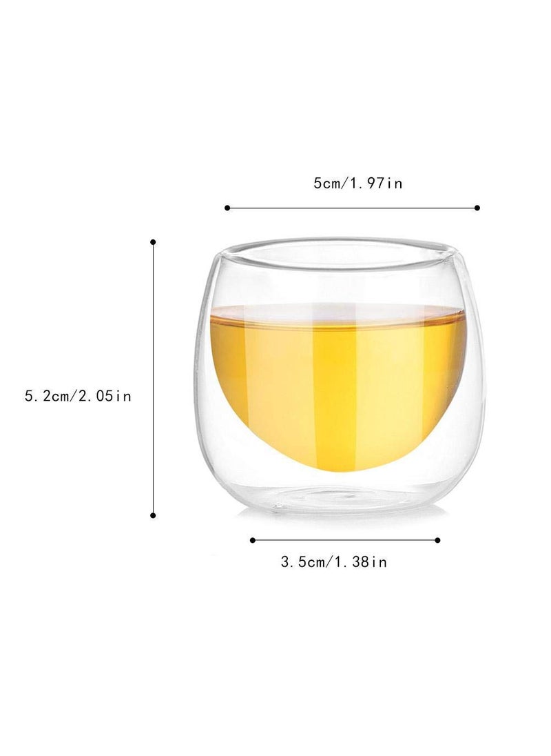P-PLUS INTERNATIONAL Double-Walled Small Glass Tea Cups 80ML Heat Resistant Double Wall Glass Teacup Sake Cups,Borosilicate Glass Mug,Clear Double Walled Glass Coffee Cups (Pack of 6)