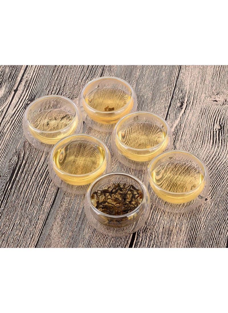 P-PLUS INTERNATIONAL Double-Walled Small Glass Tea Cups 80ML Heat Resistant Double Wall Glass Teacup Sake Cups,Borosilicate Glass Mug,Clear Double Walled Glass Coffee Cups (Pack of 6)
