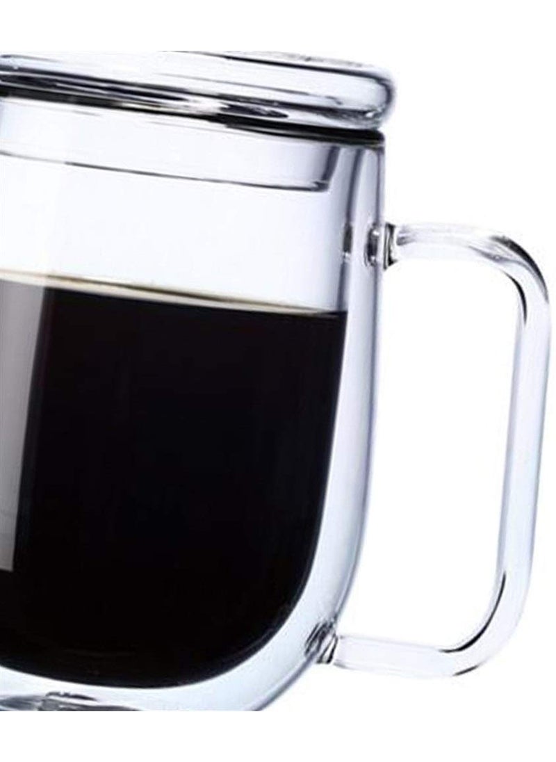 P-PLUS INTERNATIONAL Glass Borosilicate Juice/Water Coffee Mug (P19-250ml-Pack 2 with Glass Lid)
