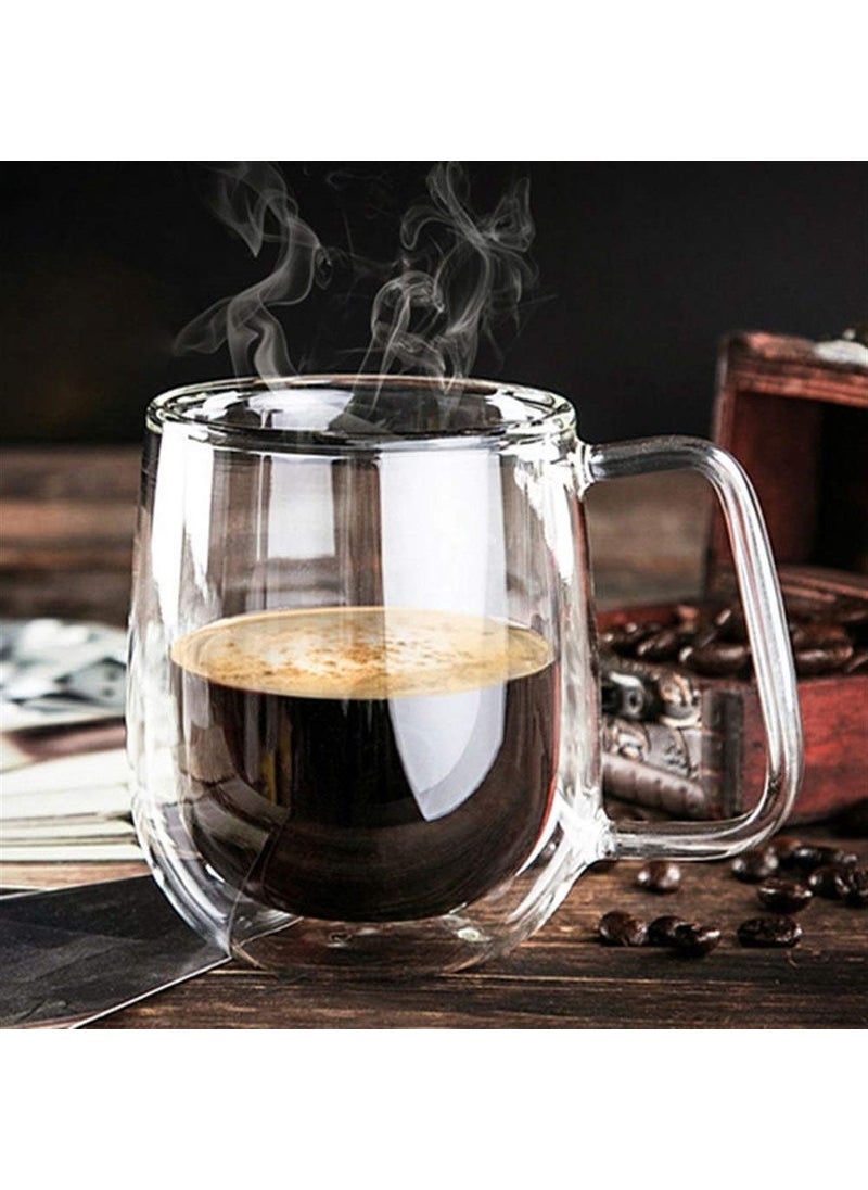 P-PLUS INTERNATIONAL Glass Borosilicate Juice/Water Coffee Mug (P19-250ml-Pack 2 with Glass Lid)