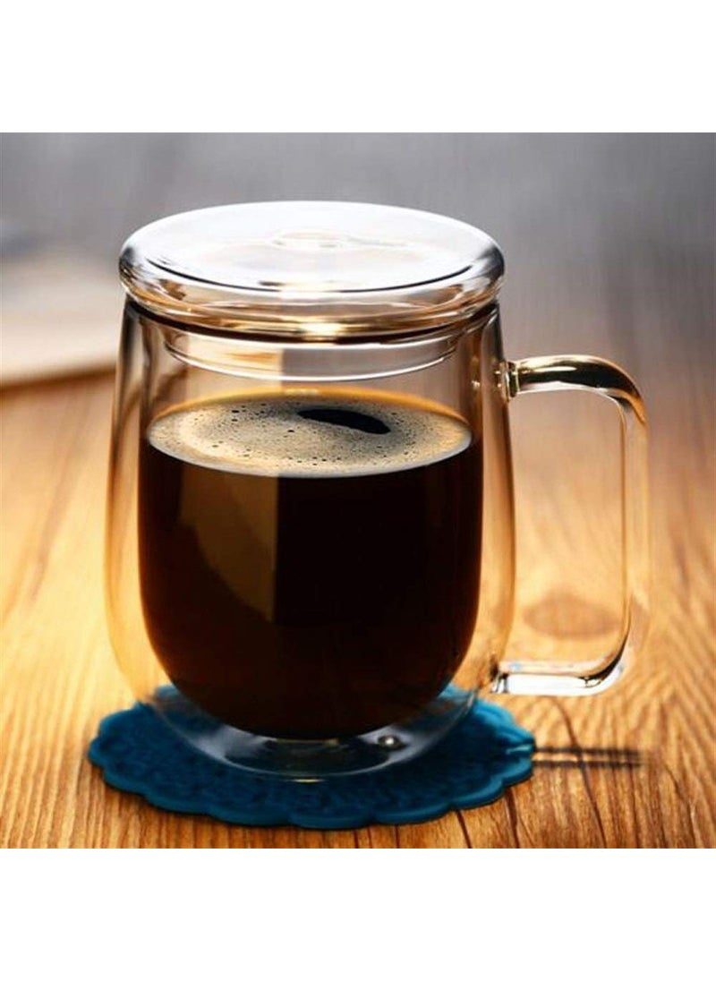 P-PLUS INTERNATIONAL Glass Borosilicate Juice/Water Coffee Mug (P19-250ml-Pack 2 with Glass Lid)