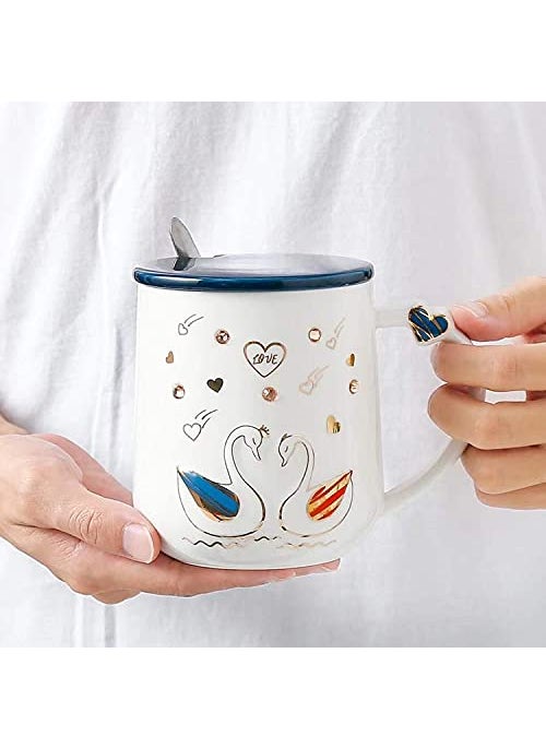 NGEL Ceramic Stone Work Printed Mug, Ceramic Coffee Mug with Lid and Spoon, Lovely Mug for Tea & Coffee(Multicolor)-Pack of 1