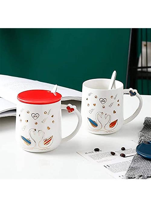 NGEL Ceramic Stone Work Printed Mug, Ceramic Coffee Mug with Lid and Spoon, Lovely Mug for Tea & Coffee(Multicolor)-Pack of 1