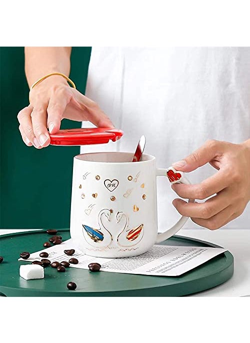 NGEL Ceramic Stone Work Printed Mug, Ceramic Coffee Mug with Lid and Spoon, Lovely Mug for Tea & Coffee(Multicolor)-Pack of 1