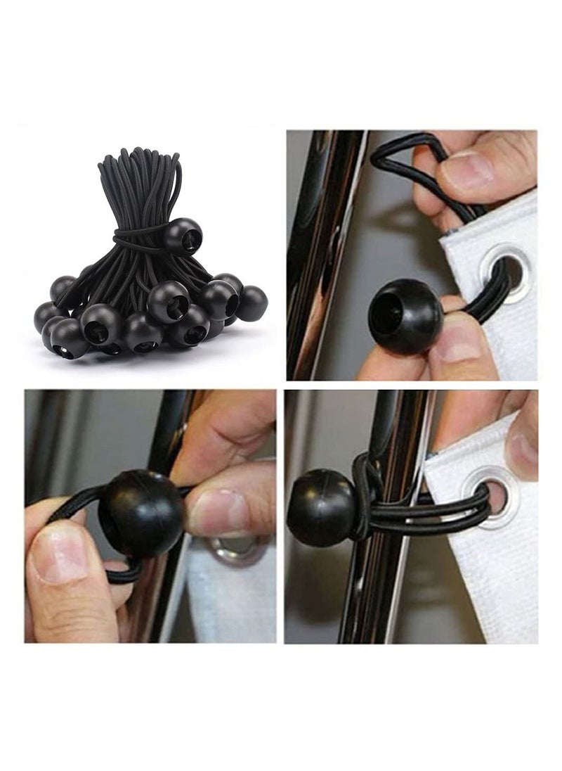 10 Sets of Bungee Balls and Tarp Clips Black 6 Inches Ball Cord Heavy Duty Lock Grip Clamps Shark Fasteners Holder for Camping Tents Cargo Pool Awning Car Cover Holding Wire Hoses