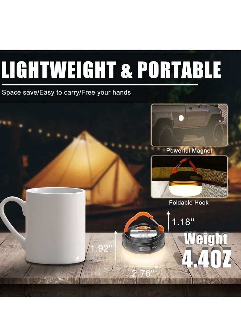 2 Packs LED Camping Lantern Rechargeable Portable Tent Light 300LM 3 Power Bank with Magnet Base Electric Flashlight for Hiking