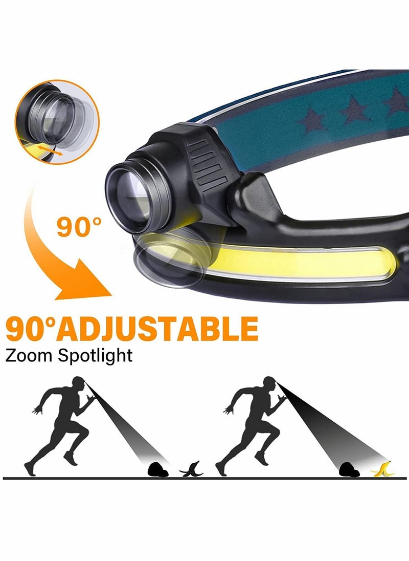 Headlamp Flashlight 270°Wide Beam Led 1000 Lumens Rechargeable With 6 Modes Motion Sensor Ipx5 Waterproof Headlight For Camping Running Fishing Hard Hat