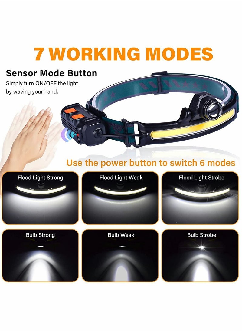 Headlamp Flashlight 270°Wide Beam Led 1000 Lumens Rechargeable With 6 Modes Motion Sensor Ipx5 Waterproof Headlight For Camping Running Fishing Hard Hat