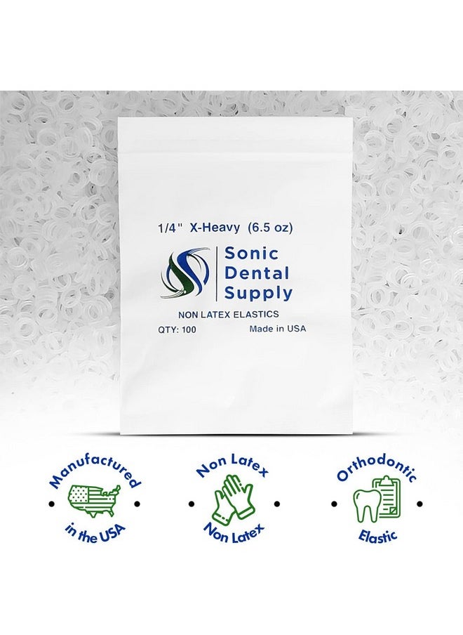 1/4 inch X-Heavy 6.5 oz - Orthodontic Elastic Rubber Bands - 100 Pack - Clear Latex Free, Small, Braces, Dreadlocks Hair Braids, Tooth Gap, Packaging, Crafts, Sonic Dental Supply - Made in USA