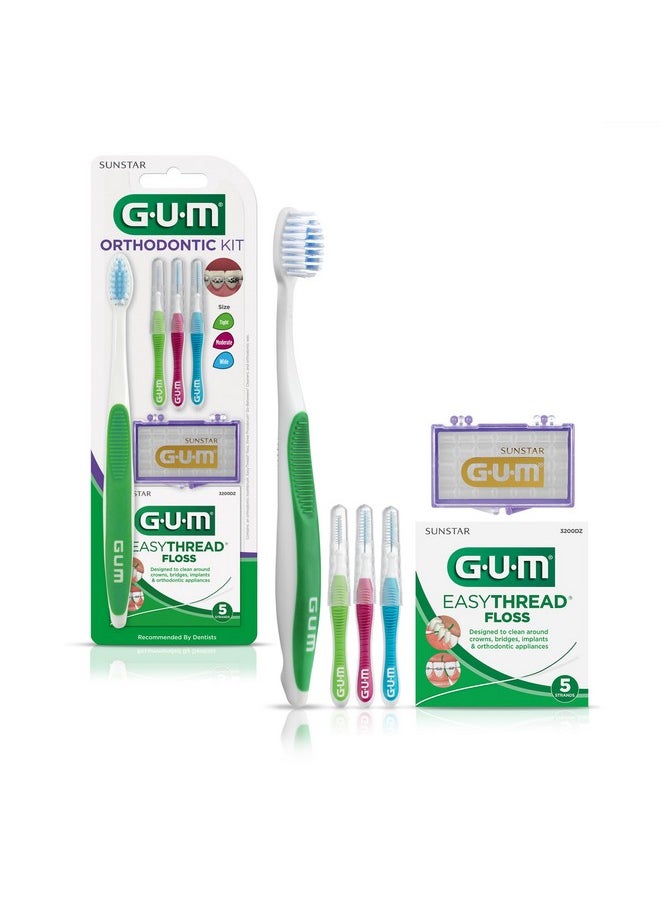 GUM Orthodontic Kit - Orthodontic Toothbrush, 3 Proxabrush Sizes and Shred-Resistant EasyThread Floss, and Mint Ortho Wax
