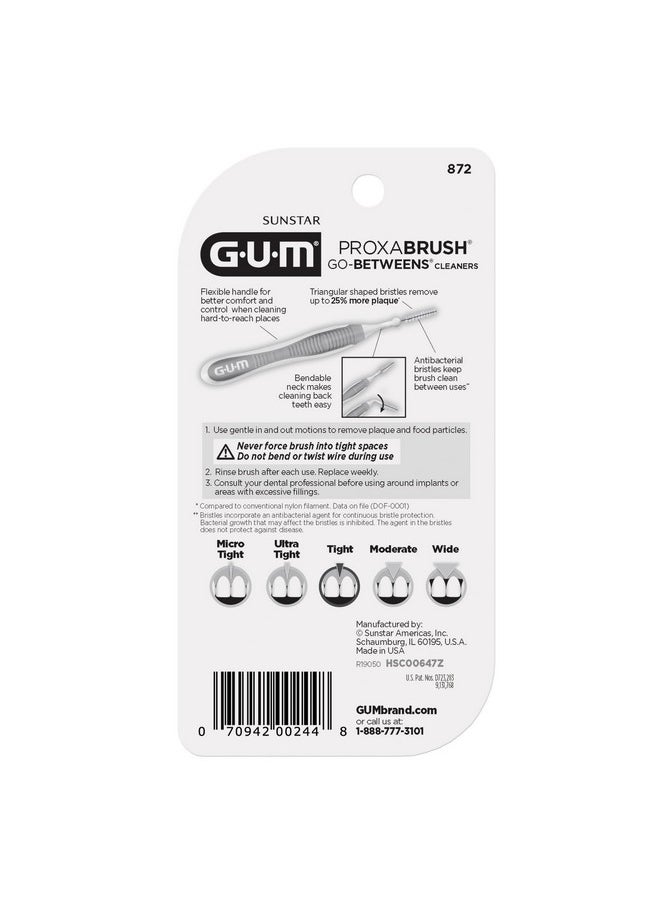GUM Proxabrush Go-Betweens - Tight - Interdental Brushes - Soft Bristled Dental Picks for Plaque Removal Health - Safe for Braces & Dental Devices, 10ct (4pk)