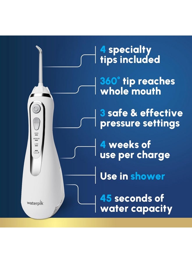 Waterpik Cordless Advanced 2.0 Water Flosser For Teeth, Gums, Braces, Dental Care With Travel Bag and 4 Tips, ADA Accepted, Rechargeable, Portable, and Waterproof, White WP-580, Packaging May Vary