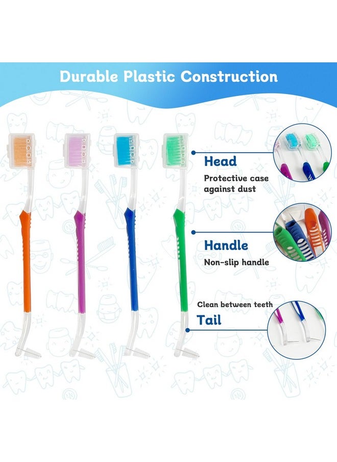 4-Pack Orthodontic Toothbrushes with Double-Ended Design - V-Trim Brush and Interspace Brush for Effective Braces Cleaning, Multi-Colored Set for Oral Dental Care