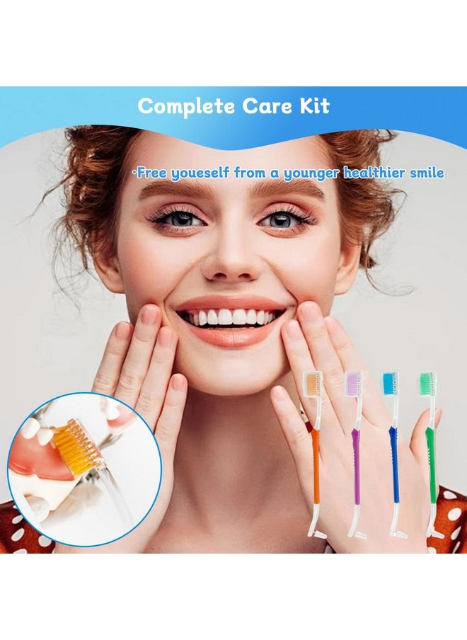 4-Pack Orthodontic Toothbrushes with Double-Ended Design - V-Trim Brush and Interspace Brush for Effective Braces Cleaning, Multi-Colored Set for Oral Dental Care