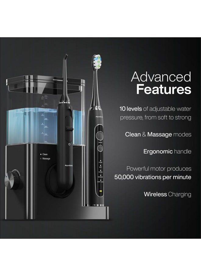 Aquasonic Home Dental Center PRO - Brushing & Flossing Made Easy - Brush & Floss - Power Toothbrush & Water Flosser - Whiter Teeth & Healthier Gums - Black Series Pro+Oral Irrigator