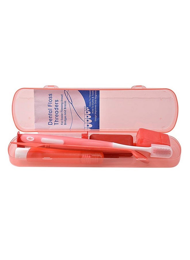 Angzhili Portable Orthodontic Toothbrush Kit for Orthodontic Patient Orthodontic Care Kit for Braces Interdental Brush Dental Wax Dental Floss Toothbrush Box Oral Care Kit Dental Travel Kit(Red)