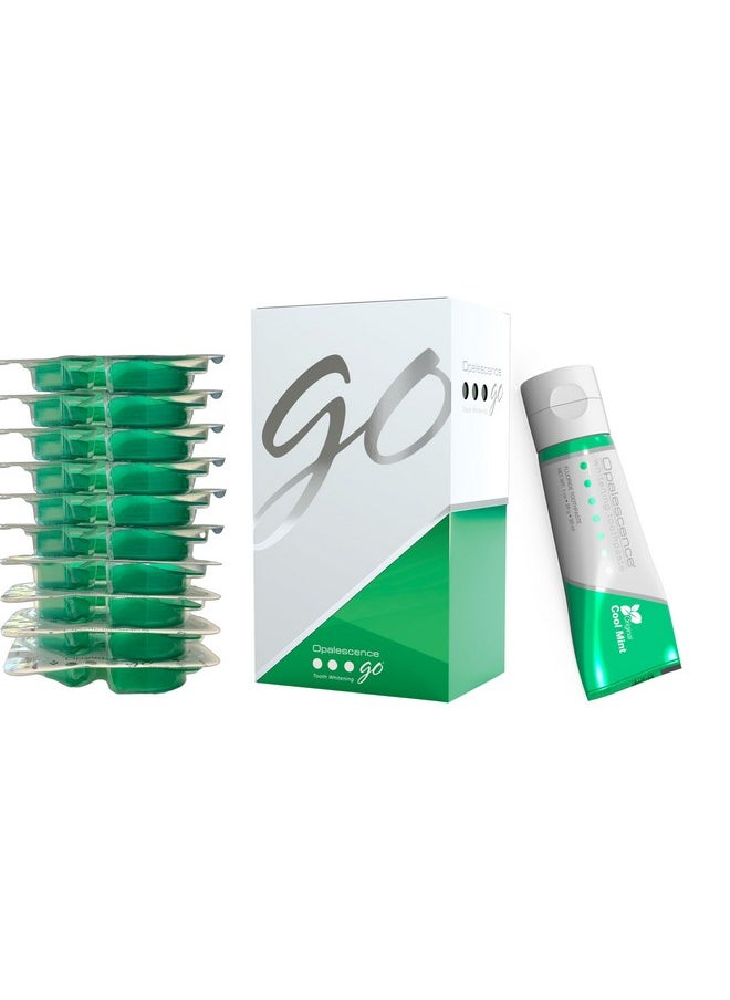 Opalescence GO 15% (10 Treatments) Original Prefilled Teeth Whitening Trays w/Travel Whitening Toothpaste 1.0 Oz. Hydrogen Peroxide - Cool Mint - Made by Ultradent.