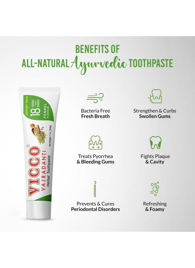 Vicco Vajradanti Herbal Toothpaste with Fennel Flavour - Contains 20 Ayurvedic Herbs and Barks, 100% Natural, Vegan & Cruelty-Free - 7 oz (Pack of 3)