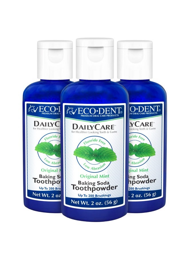 Eco-Dent DailyCare Baking Soda Toothpowder, Mint - Fluoride-Free Toothpaste Powder, SLS-Free Tooth Powder with Baking Soda, Minerals, and Essential Oils, Toothpaste Alternative, 2 Oz Ea (Pack of 3)