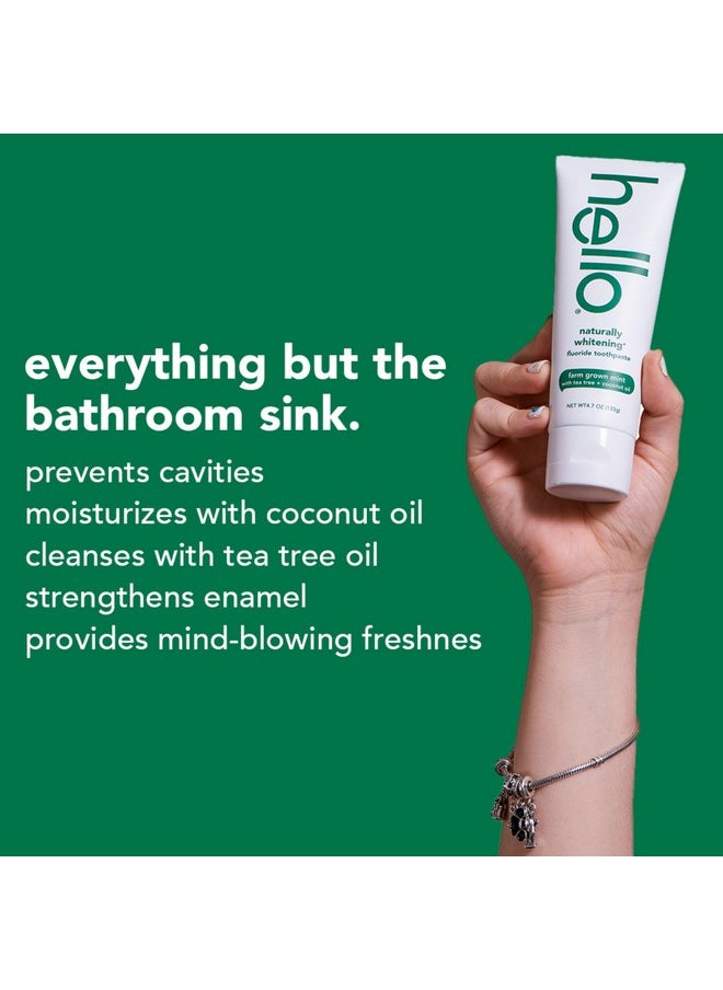 Hello Naturally Whitening Fluoride Toothpaste, Natural Peppermint Flavor and Tea Tree Oil, Peroxide Free, Gluten Free, SLS Free, 3 Pack, 4.7 OZ Tubes