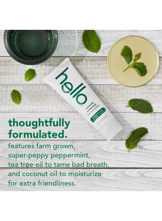 Hello Naturally Whitening Fluoride Toothpaste, Natural Peppermint Flavor and Tea Tree Oil, Peroxide Free, Gluten Free, SLS Free, 3 Pack, 4.7 OZ Tubes