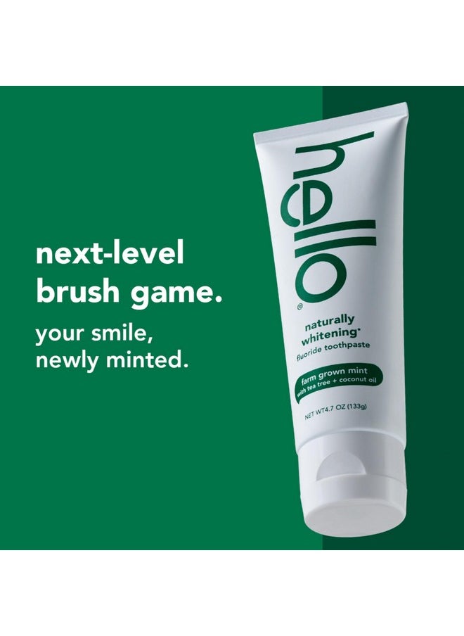 Hello Naturally Whitening Fluoride Toothpaste, Natural Peppermint Flavor and Tea Tree Oil, Peroxide Free, Gluten Free, SLS Free, 3 Pack, 4.7 OZ Tubes