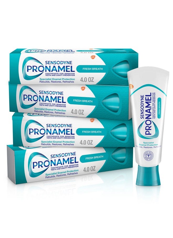 Sensodyne Pronamel Fresh Breath Enamel Toothpaste for Sensitive Teeth and Cavity Protection, Fresh Wave - 4 oz (4 Pack)