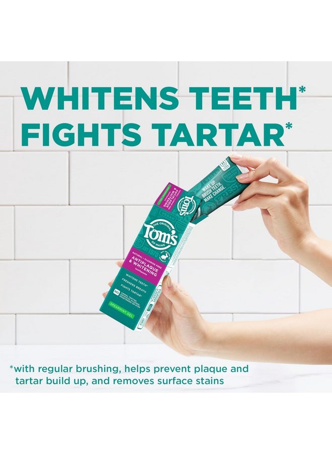 Tom's of Maine Antiplaque and Whitening Fluoride Free Natural Toothpaste Gel, Vegan, Spearmint, 4 Ounces (3 Pack)