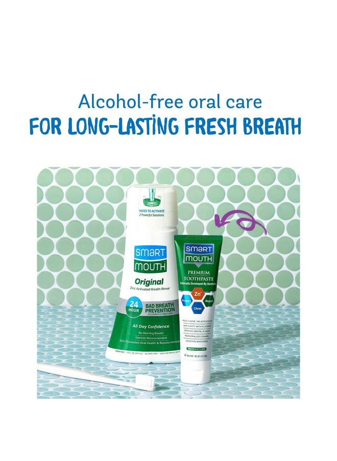 SmartMouth Premium Zinc Ion Toothpaste & Original Activated Mouthwash Combo - Whitening Toothpaste with Fluoride (Mild Mint Flavor) & Adult Mouthwash for Bad Breath (Fresh Mint Flavor)