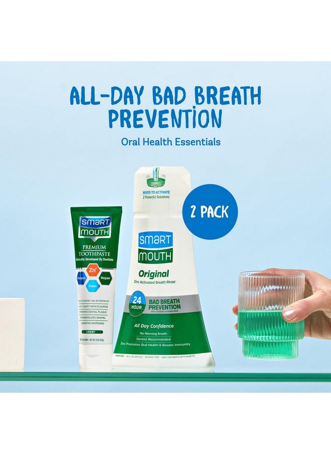 SmartMouth Premium Zinc Ion Toothpaste & Original Activated Mouthwash Combo - Whitening Toothpaste with Fluoride (Mild Mint Flavor) & Adult Mouthwash for Bad Breath (Fresh Mint Flavor)