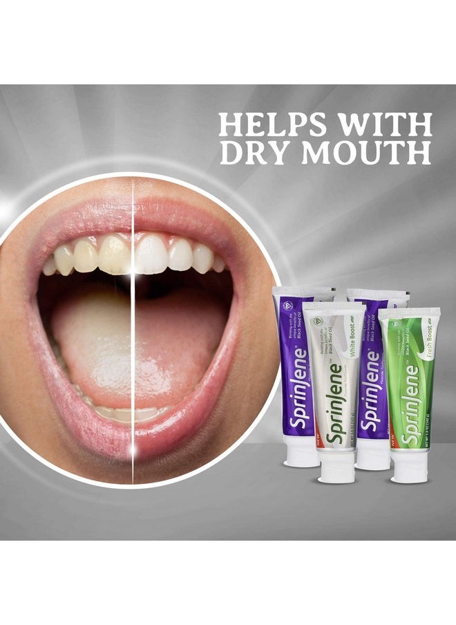 SprinJene Natural Fluoride Toothpaste for Adults - Fights Gingivitis and Tartar with Black Seed Oil, Zinc, Xylitol & Acacia Gum(White & Health Boost)