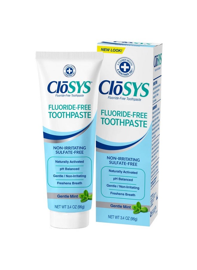 CloSYS Fluoride Free Toothpaste, 3.4 Ounce, Travel Size, Gentle Mint, TSA Compliant, Whitening, Enamel Protection, Sulfate Free