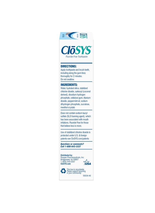 CloSYS Fluoride Free Toothpaste, 3.4 Ounce, Travel Size, Gentle Mint, TSA Compliant, Whitening, Enamel Protection, Sulfate Free