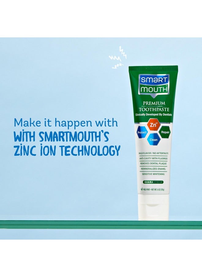 SmartMouth Premium Zinc Ion Toothpaste - Whitening Toothpaste with Fluoride - Refreshing, Anti-Cavity Toothpaste for Adults - Strengthens Enamel - Mild Mint Flavor, 6 oz (2 Pack)