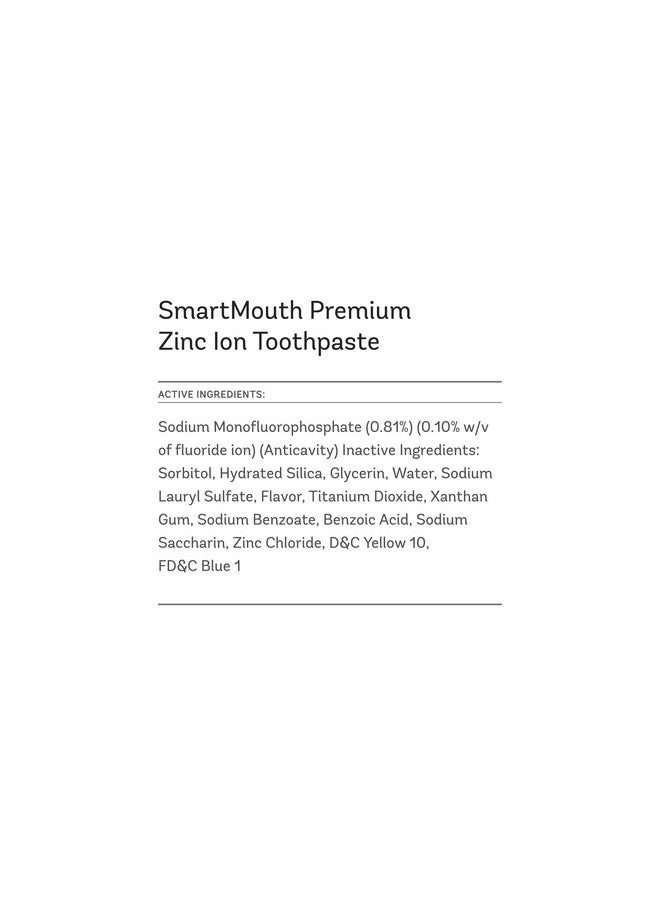 SmartMouth Premium Zinc Ion Toothpaste - Whitening Toothpaste with Fluoride - Refreshing, Anti-Cavity Toothpaste for Adults - Strengthens Enamel - Mild Mint Flavor, 6 oz (2 Pack)