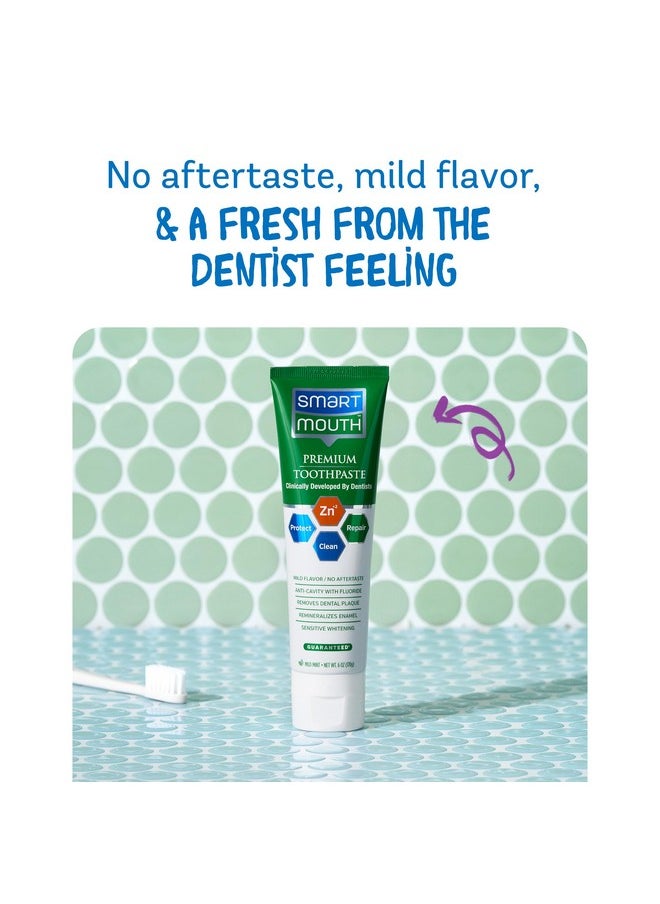 SmartMouth Premium Zinc Ion Toothpaste - Whitening Toothpaste with Fluoride - Refreshing, Anti-Cavity Toothpaste for Adults - Strengthens Enamel - Mild Mint Flavor, 6 oz (2 Pack)