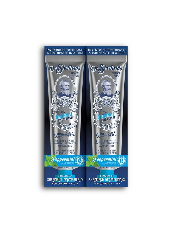 Dr. Sheffield’s Certified Natural Toothpaste (Peppermint) - Great Tasting, Fluoride Free Toothpaste/Freshen Your Breath, Whiten Your Teeth, Reduce Plaque (2-Pack)